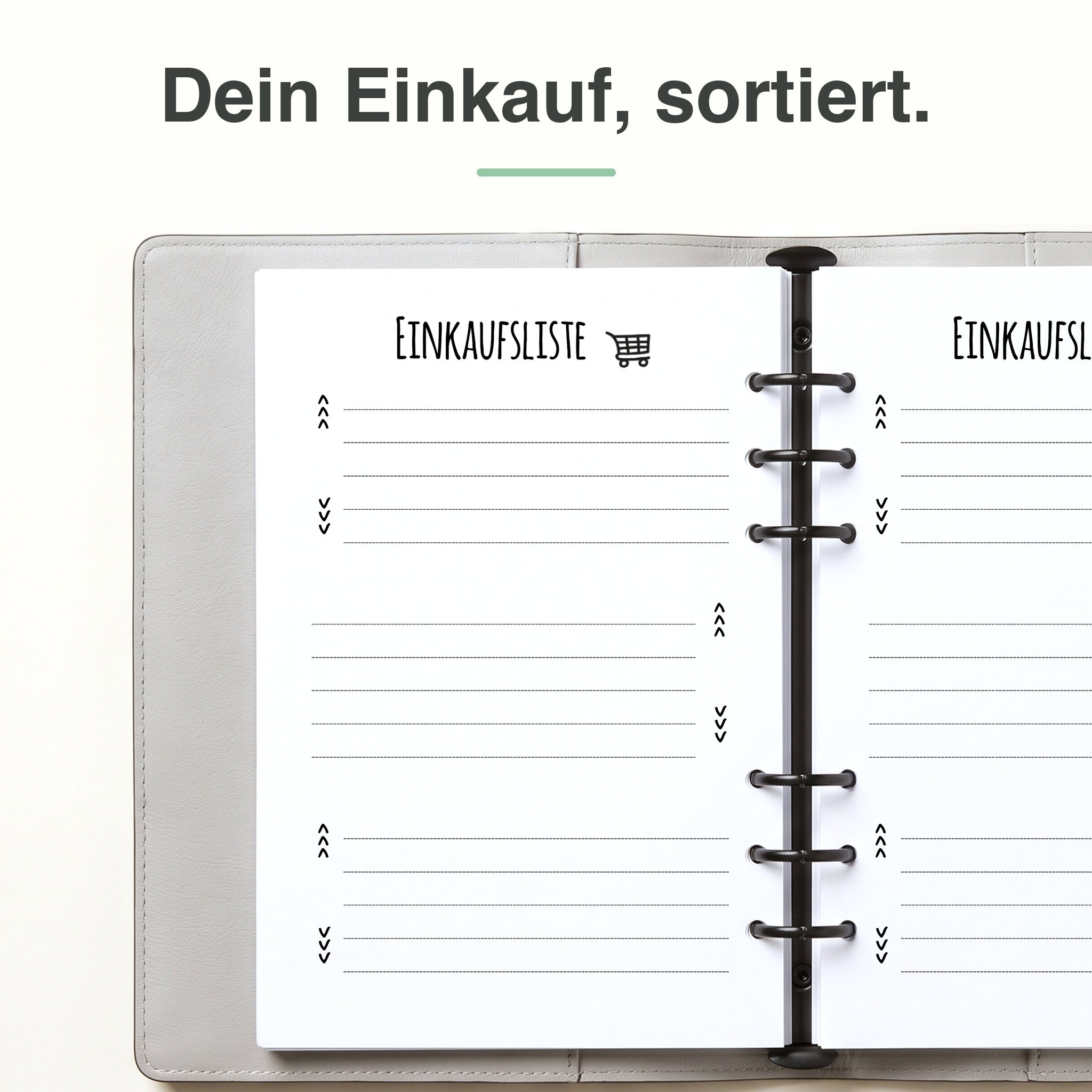
A5 Einkaufs-Einlage, linke Seite mit Feldern zum Abhaken