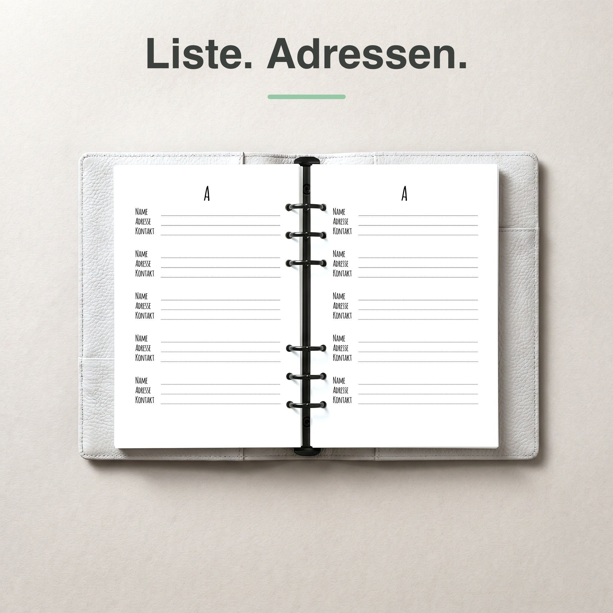 
A5 Adressliste, aufgeschlagen im Ringplaner