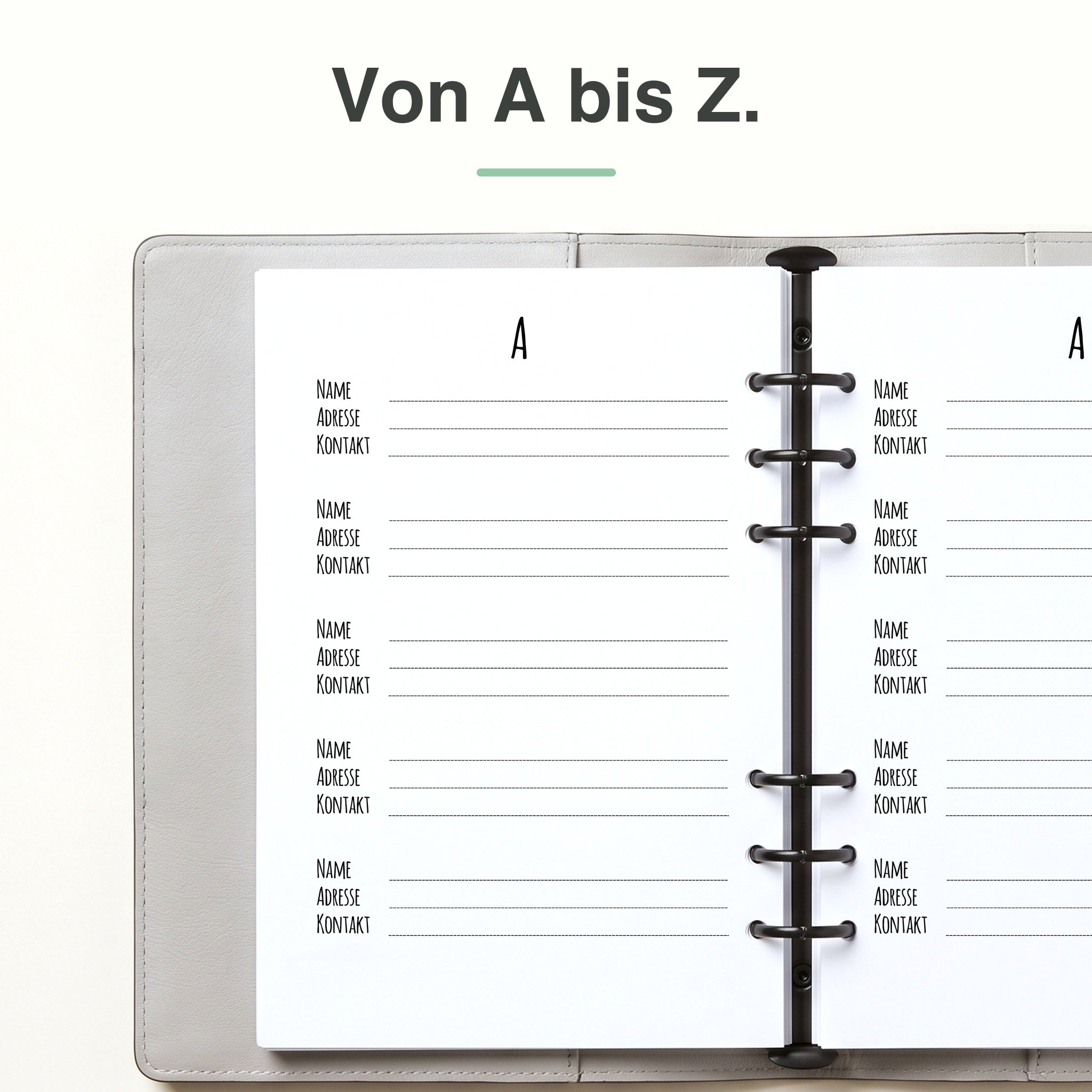 
A5 Adress-Einlage, linke Seite mit Feldern für Name und Kontakt