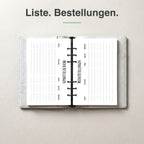 
A5 Bestellliste undatiert, aufgeschlagen im Ringplaner