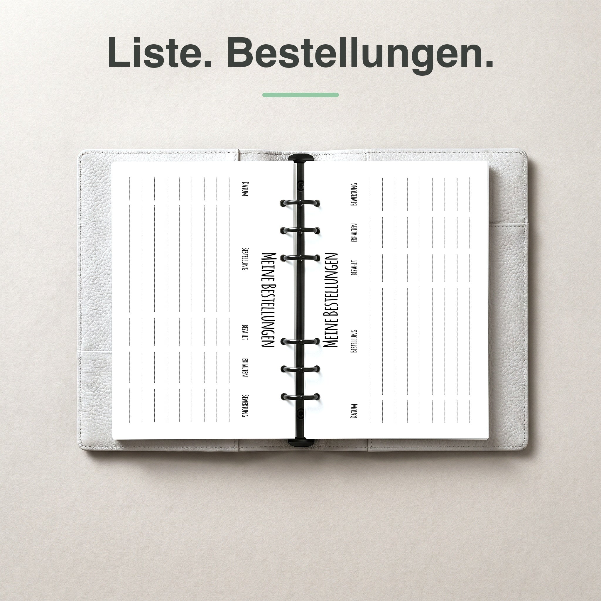 
A5 Bestellliste undatiert, aufgeschlagen im Ringplaner