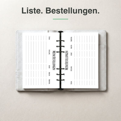 #groesse_a5 A5 Bestellliste undatiert, aufgeschlagen im Ringplaner