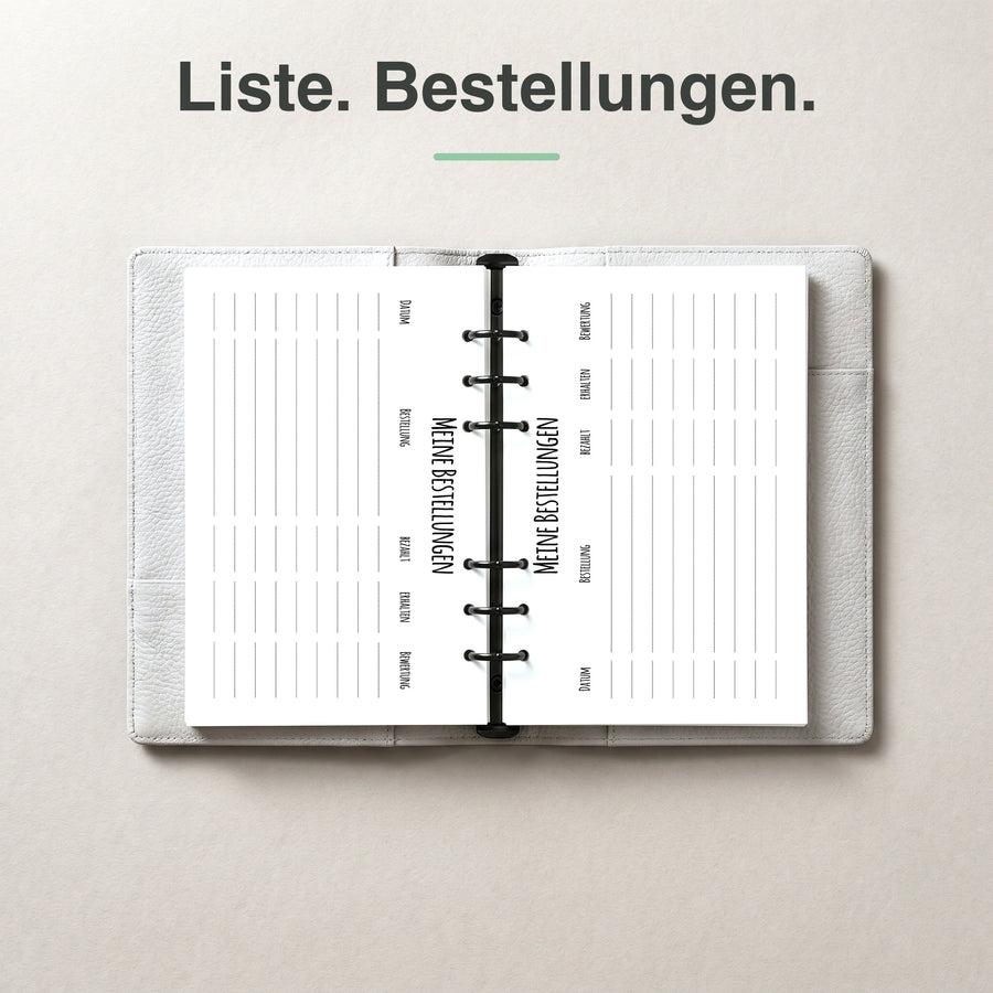 #groesse_a5 A5 Bestellliste undatiert, aufgeschlagen im Ringplaner