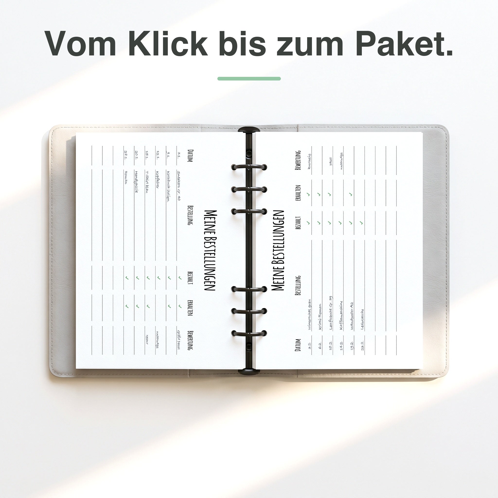 
A5 Bestellliste handschriftlich ausgefüllt, Bestellungen notiert