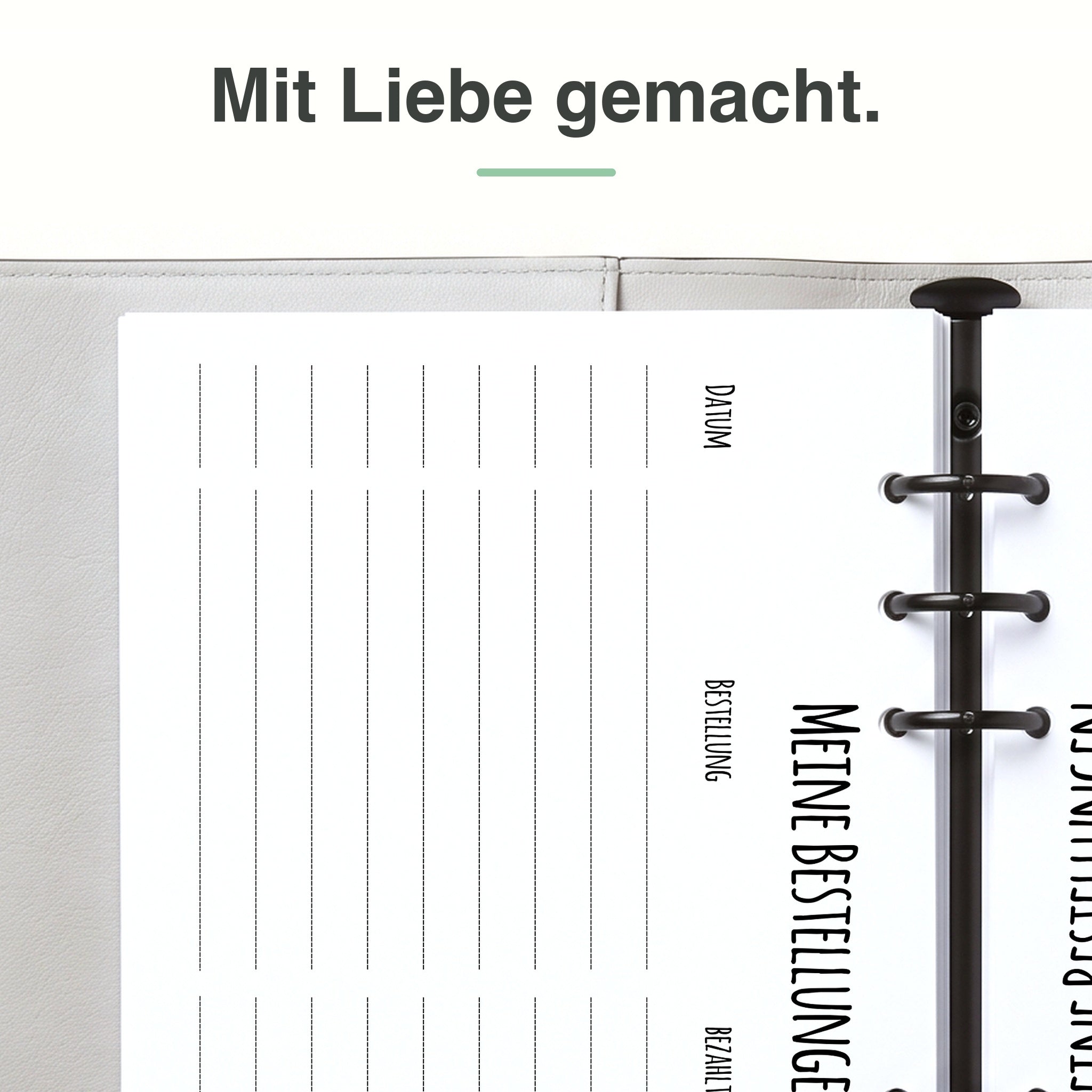 
Bestellliste Nahaufnahme – Spalten für Bestellung und Status, Premiumpapier