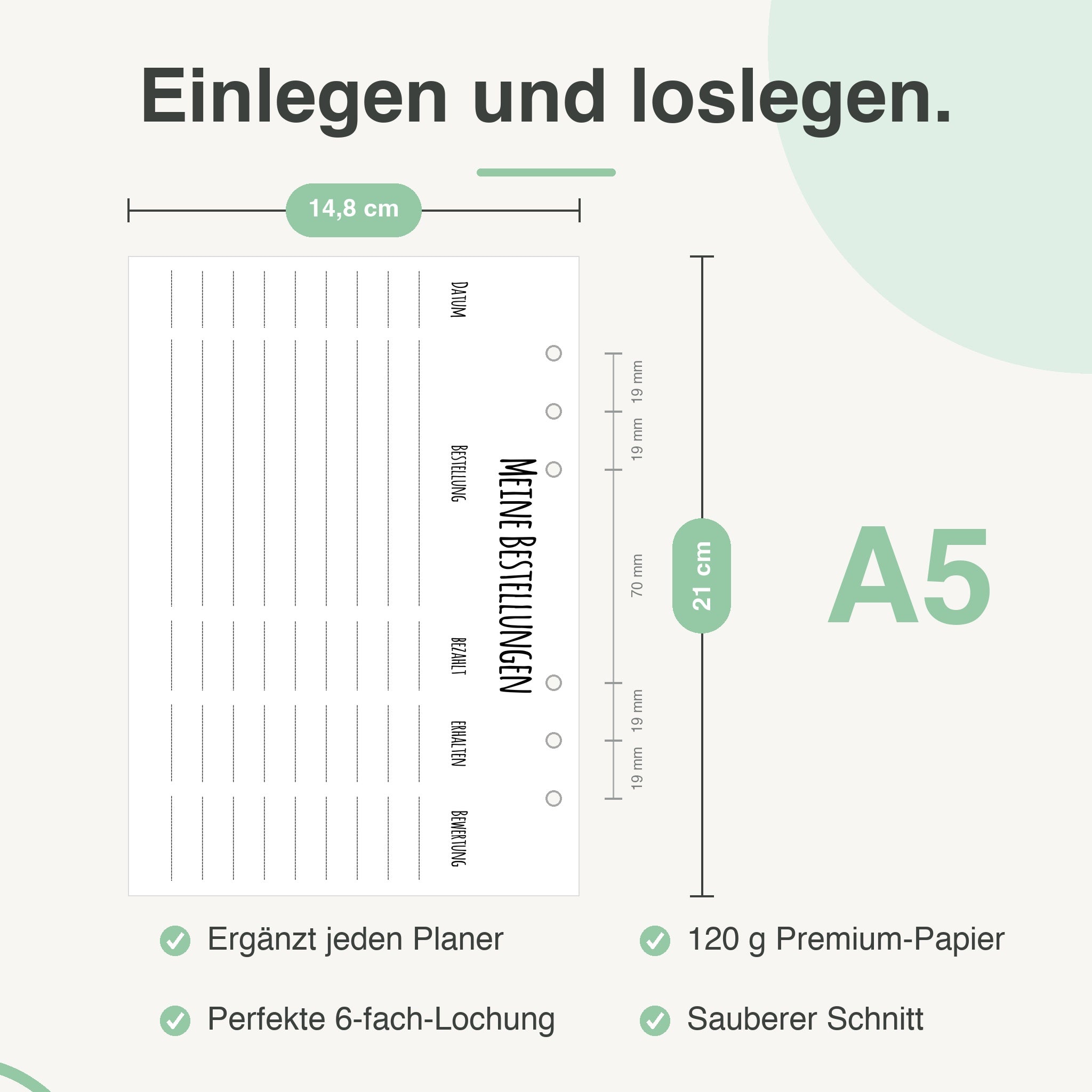 
A5 Bestell-Einlage, passend für A5-Ringbücher (z. B. Filofax)