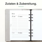 
A5 Rezept-Einlage, linke Seite mit Feldern für Zutaten und Zubereitung