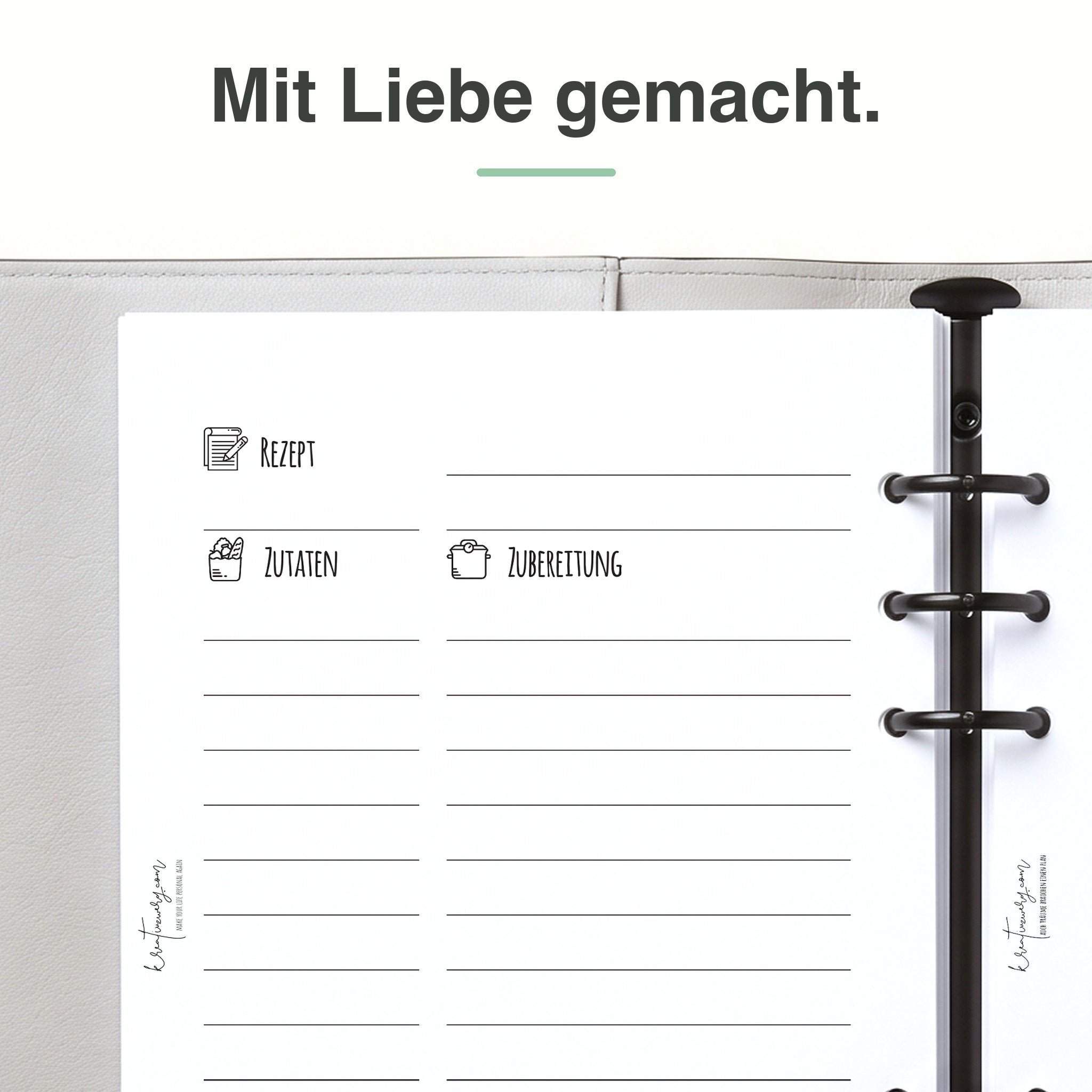
Rezeptvorlage Nahaufnahme – Felder für Zutaten und Schritte, Premiumpapier