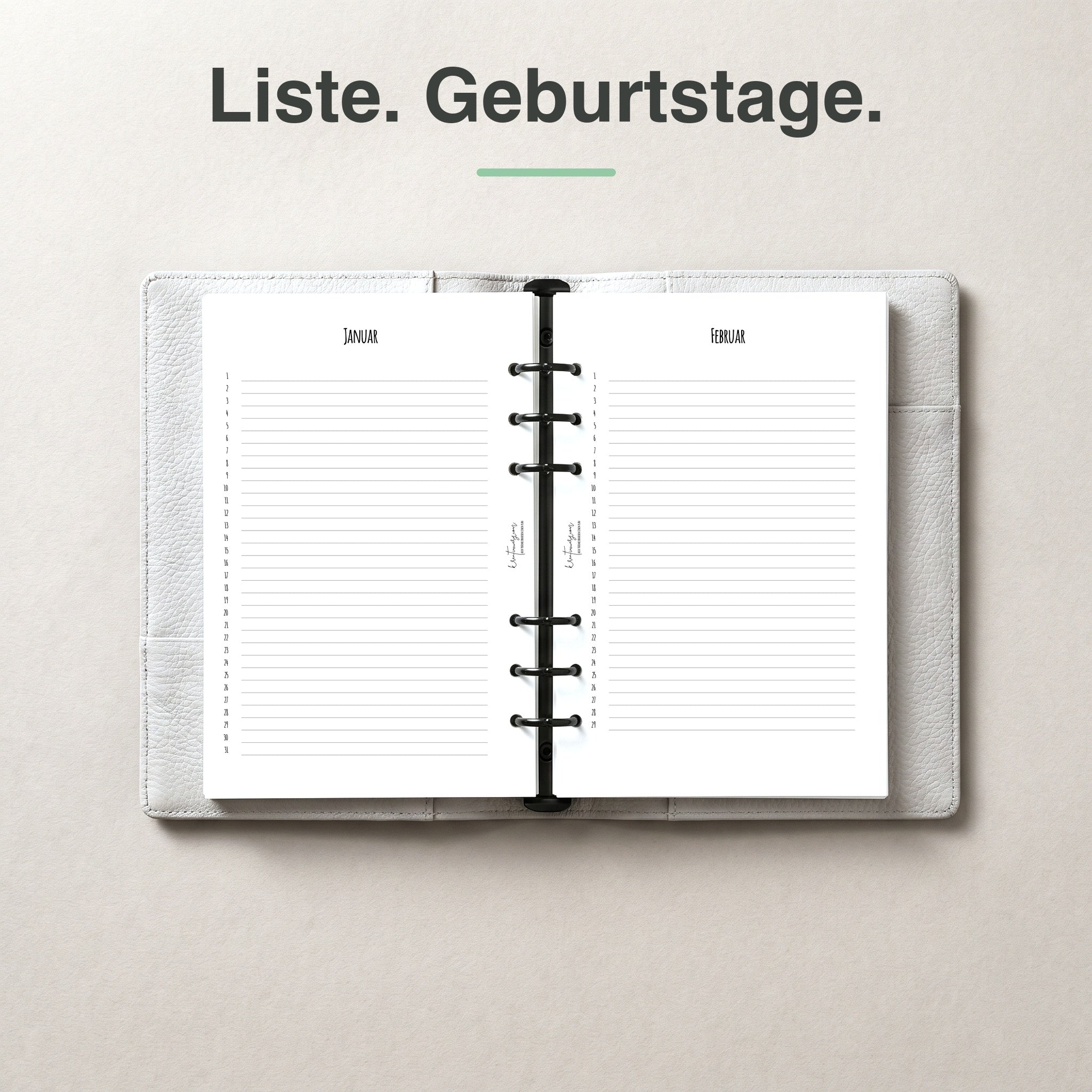 
A5 Geburtstagsliste immerwährend, aufgeschlagen im Ringplaner