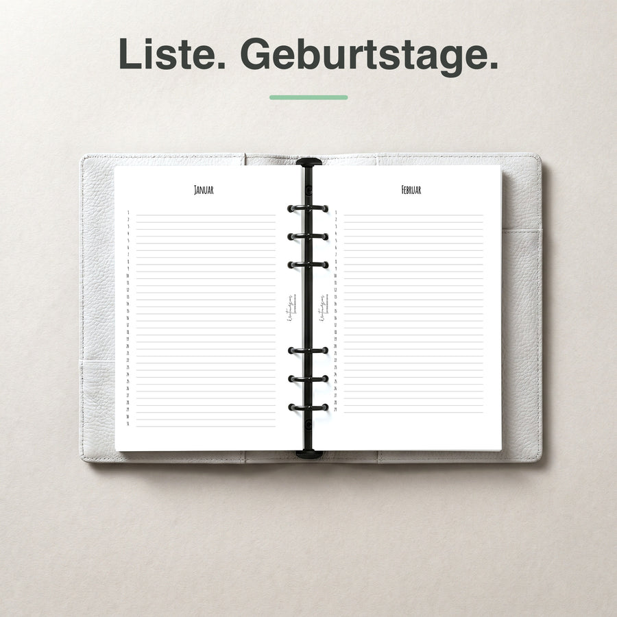 #groesse_a5 A5 Geburtstagsliste immerwährend, aufgeschlagen im Ringplaner