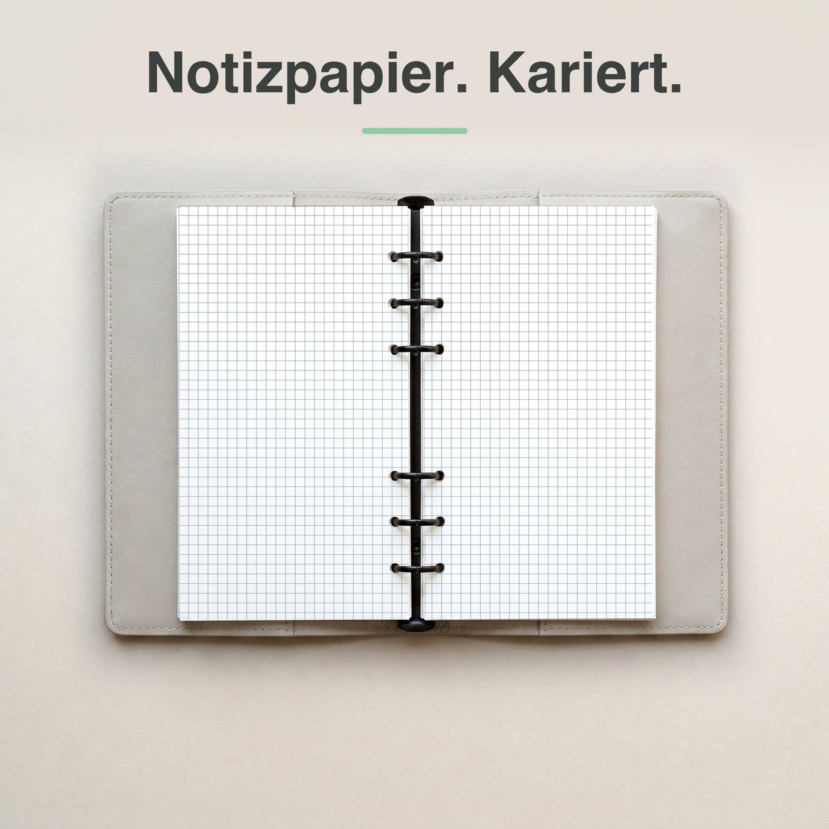 
Personal Notizpapier kariert, aufgeschlagen im Ringplaner