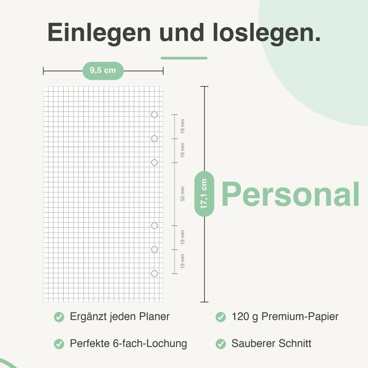 
Personal Notizpapier kariert, passend für Personal-Ringbücher (z. B. Filofax)