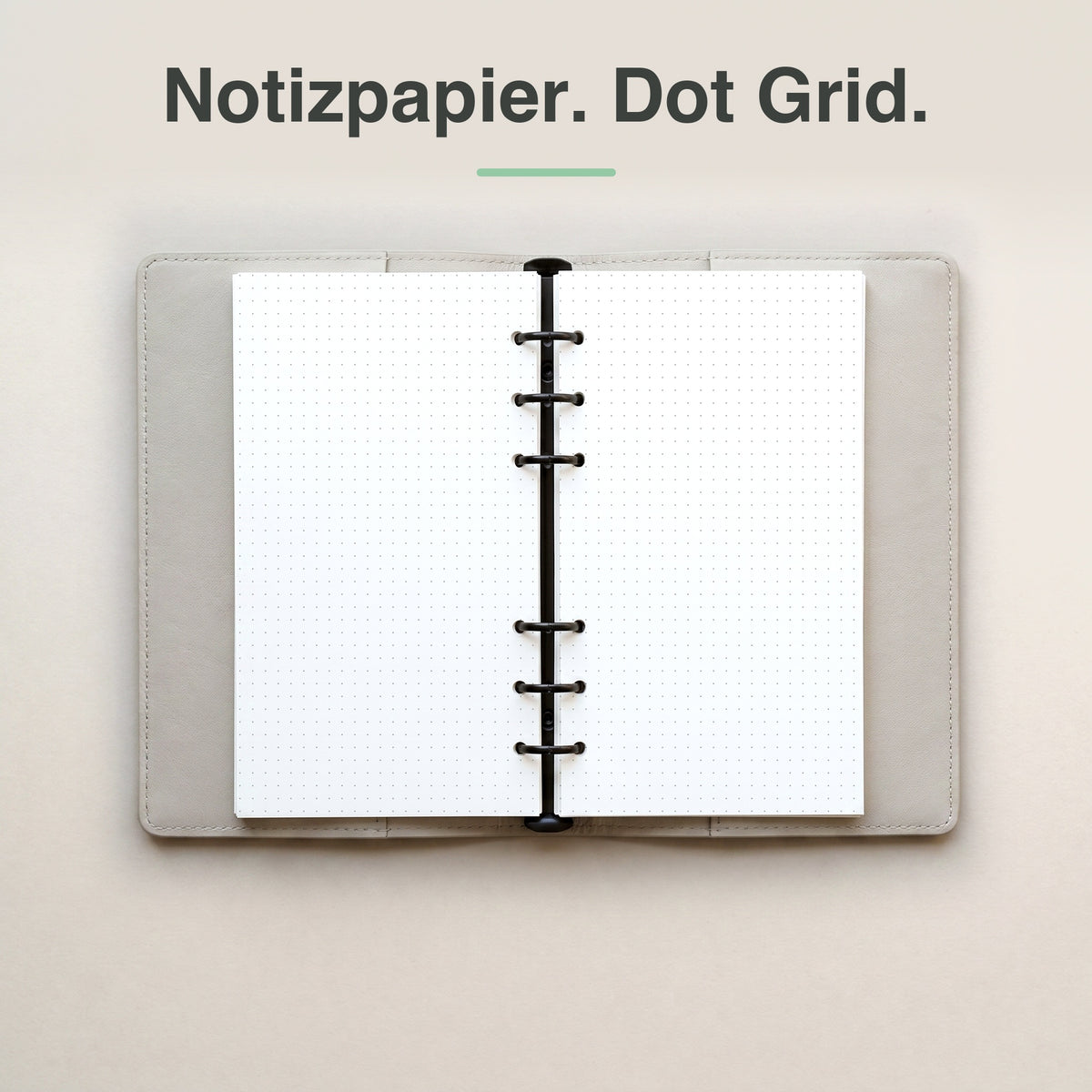 
Personal Notizpapier mit Punktraster (Dot Grid), aufgeschlagen im Ringplaner