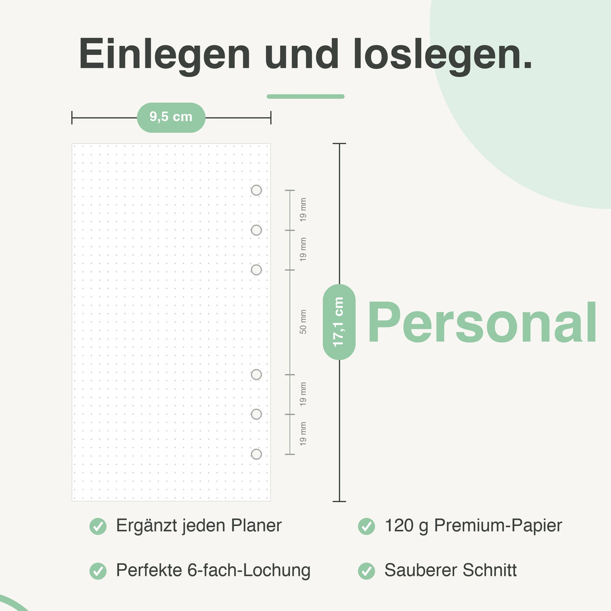 
Personal Dot-Grid-Notizpapier, passend für Personal-Ringbücher (z. B. Filofax)