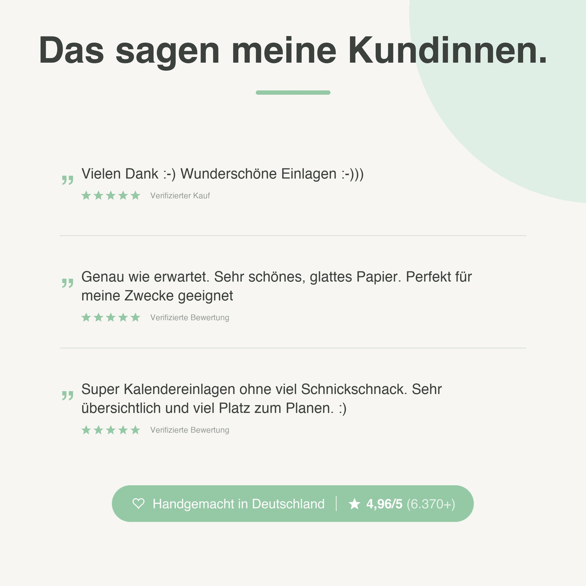 
Kundenbewertungen zu Kalendereinlagen 1T1S Blanko - 4,96 von 5 Sternen