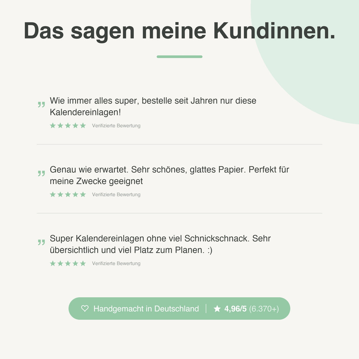 
Kundenbewertungen zu Kalendereinlagen 1W1S Blanko - 4,96 von 5 Sternen